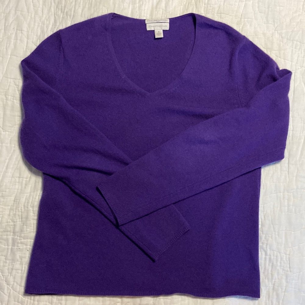 Charter Club 100% Cashmere Purple V-neck Sweater size Medium